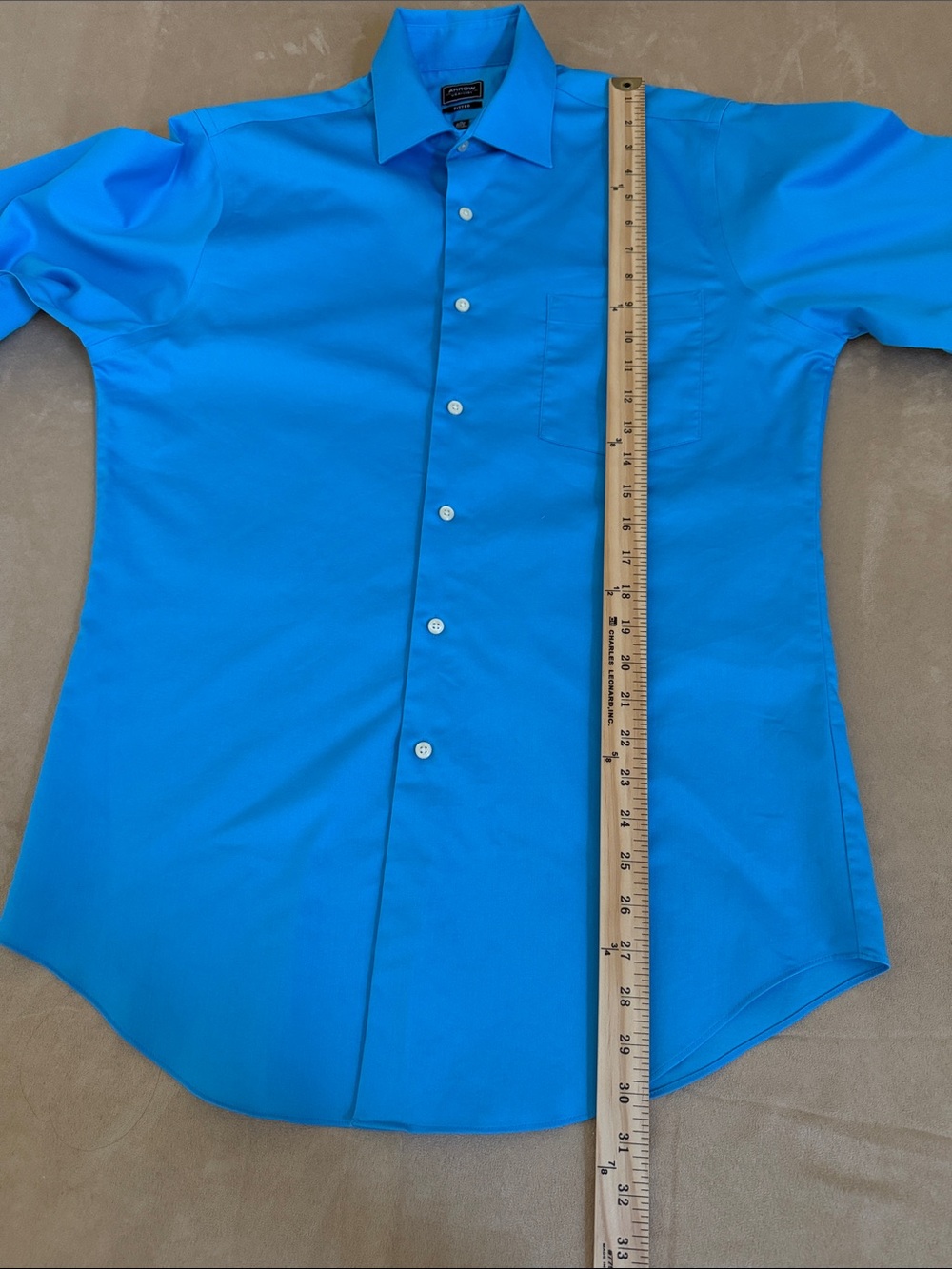Arrow Men’s Long-Sleeve Dress Shirt in Bright Turquoise Size 15 32/33 - Picture 7 of 9